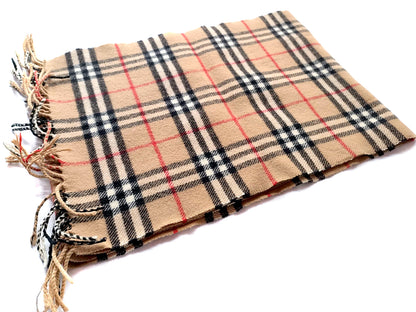 #1347 BURBERRY Vintage Archive Beige Check 100% Lambswool Scarf