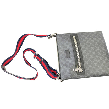#1200 GUCCI Black GG Supreme Flat Messenger Web Crossbody