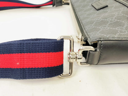 #1200 GUCCI Black GG Supreme Flat Messenger Web Crossbody