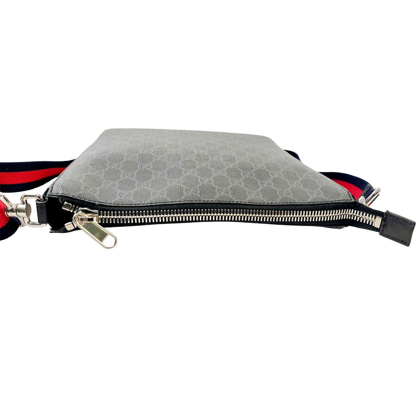 #1200 GUCCI Black GG Supreme Flat Messenger Web Crossbody