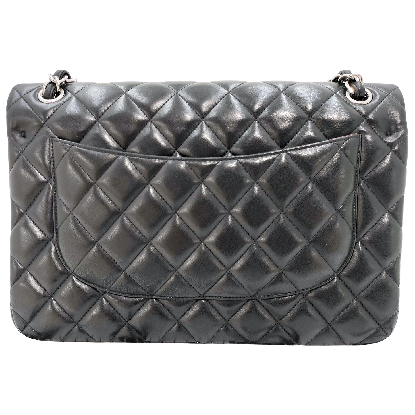 #1197 CHANEL Black Lambskin Matelasse 30cm Double Flap Shoulder Bag