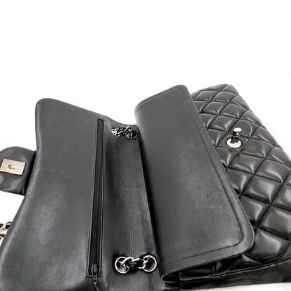 #1197 CHANEL Black Lambskin Matelasse 30cm Double Flap Shoulder Bag