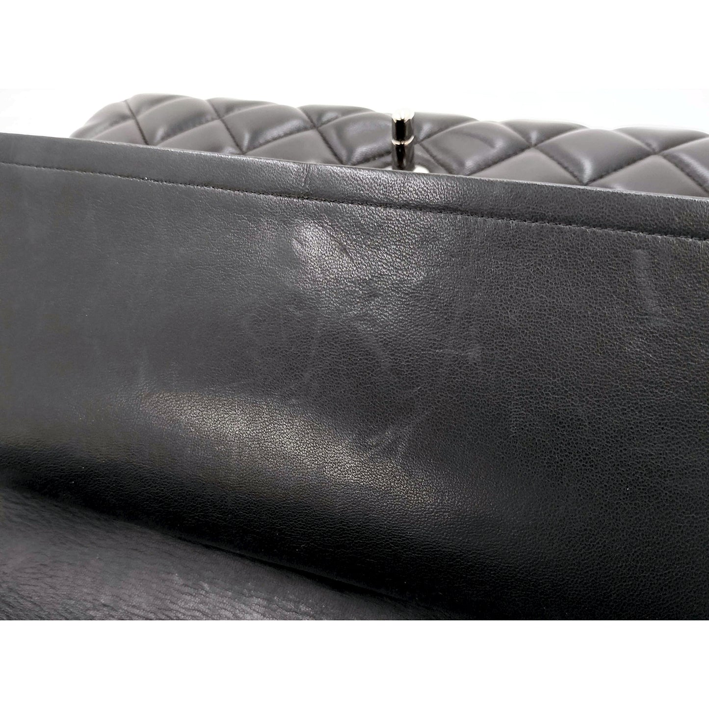 #1197 CHANEL Black Lambskin Matelasse 30cm Double Flap Shoulder Bag