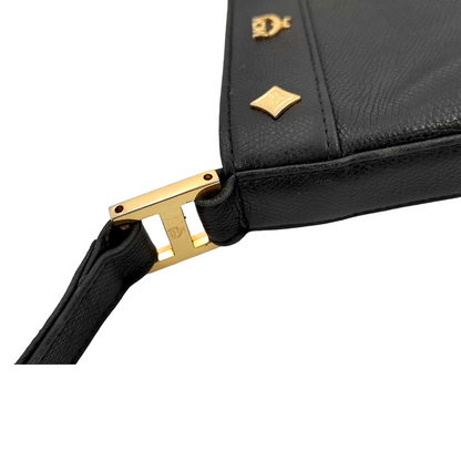 #1149 MCM Studded Black Leather Messenger Crossbody Bag