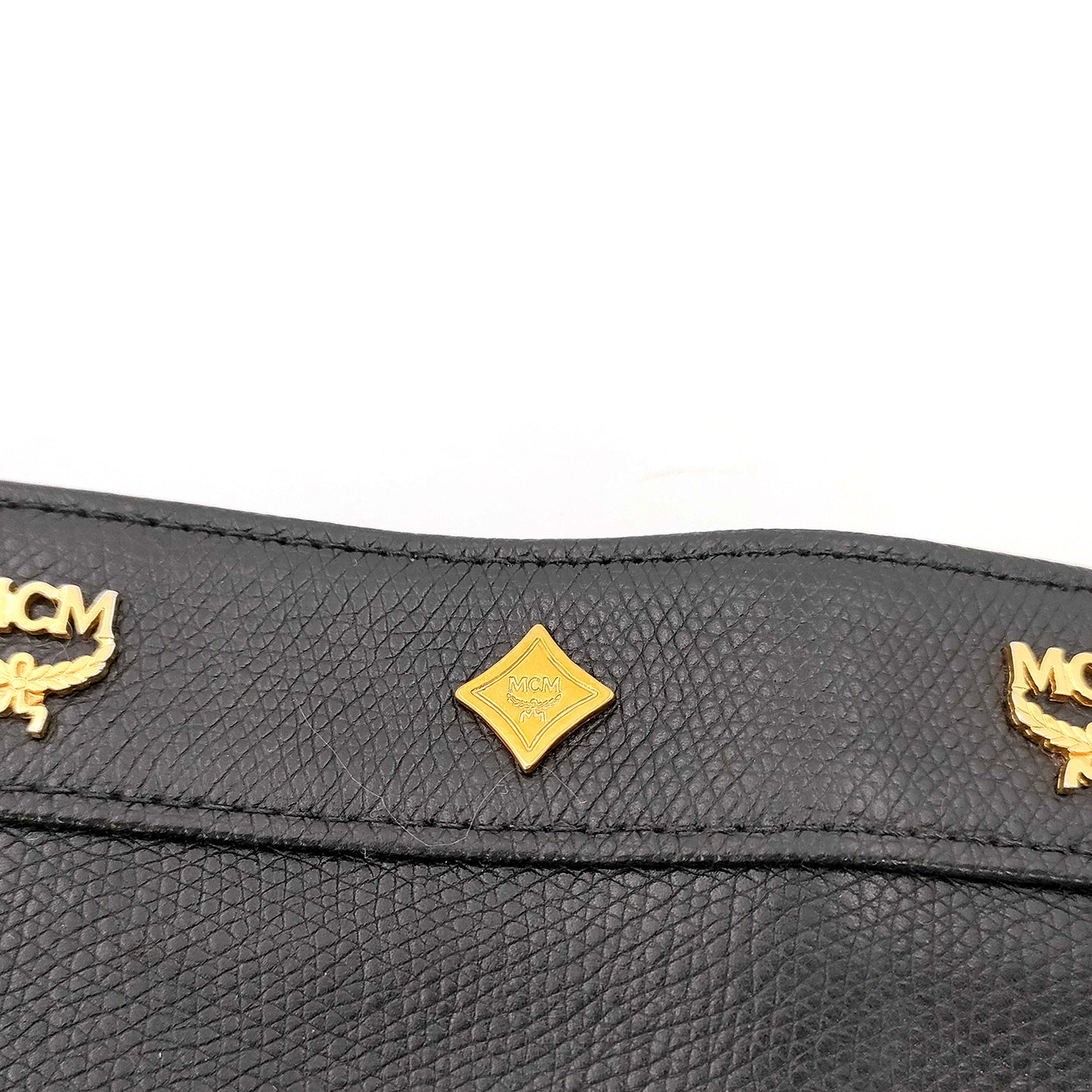 #1149 MCM Studded Black Leather Messenger Crossbody Bag