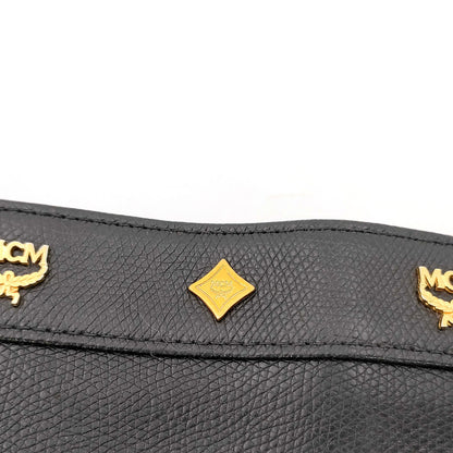 #1149 MCM Studded Black Leather Messenger Crossbody Bag