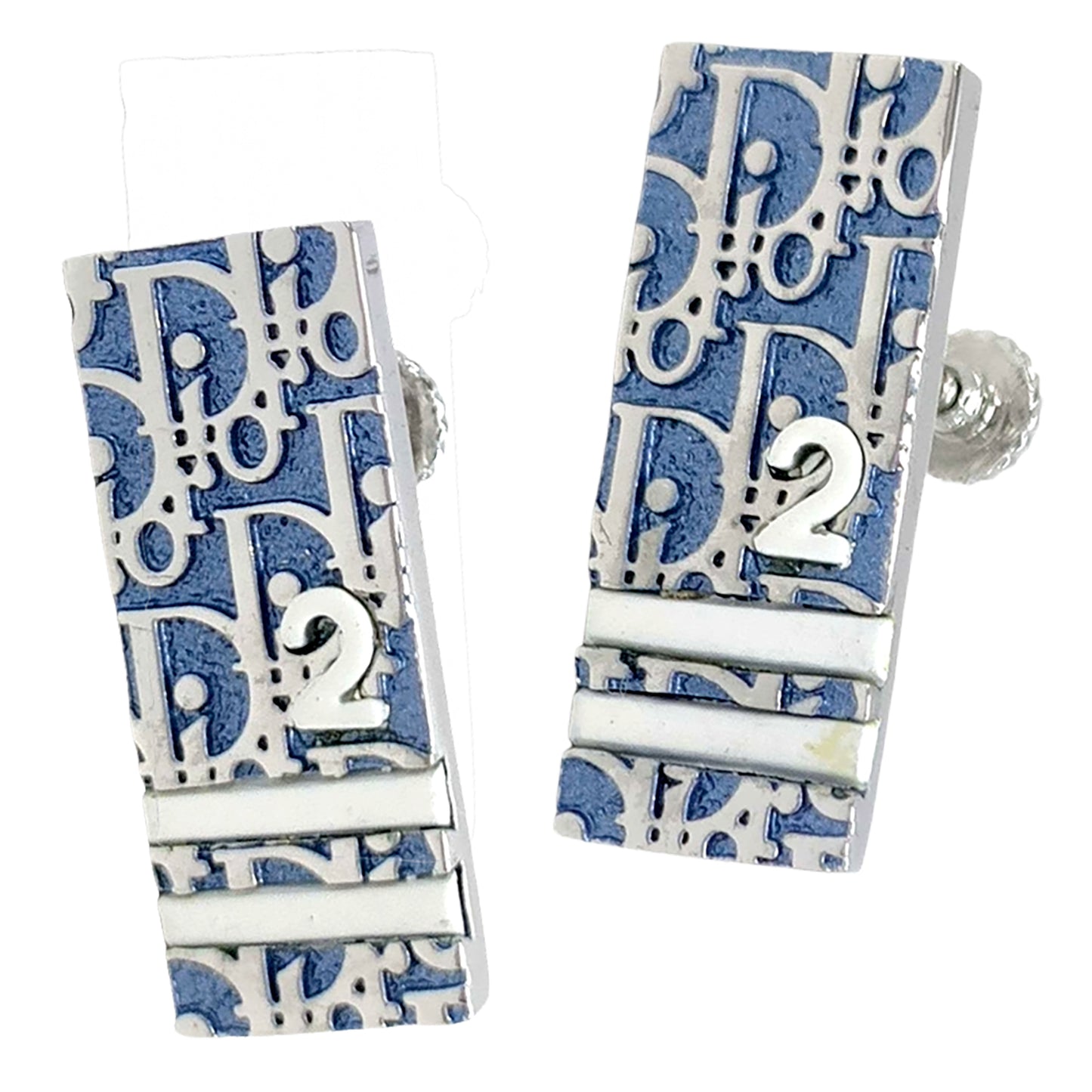 #1295 CHRISTIAN DIOR Blue Varsity Diorissimo Enamel Clip-on Earrings