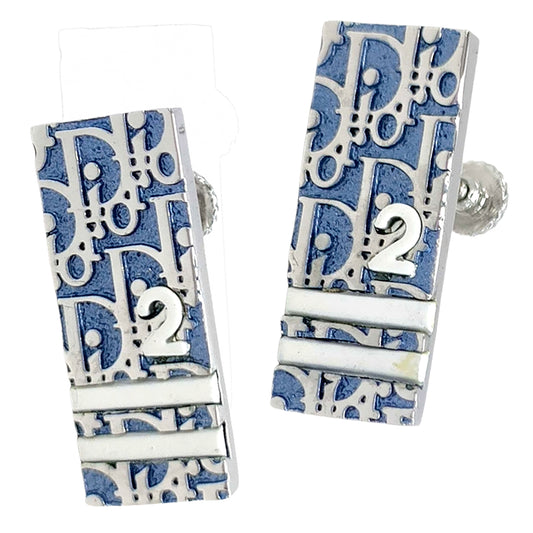 #1295 CHRISTIAN DIOR Blue Varsity Diorissimo Enamel Clip-on Earrings