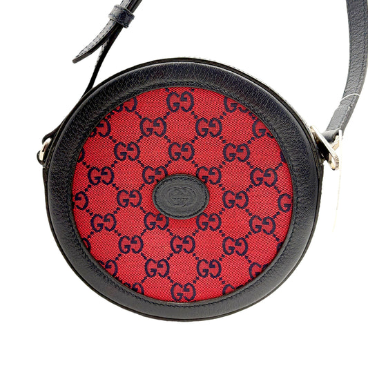 #1236 GUCCI Interlocking G Patch Round Ophidia Red Canvas Bag