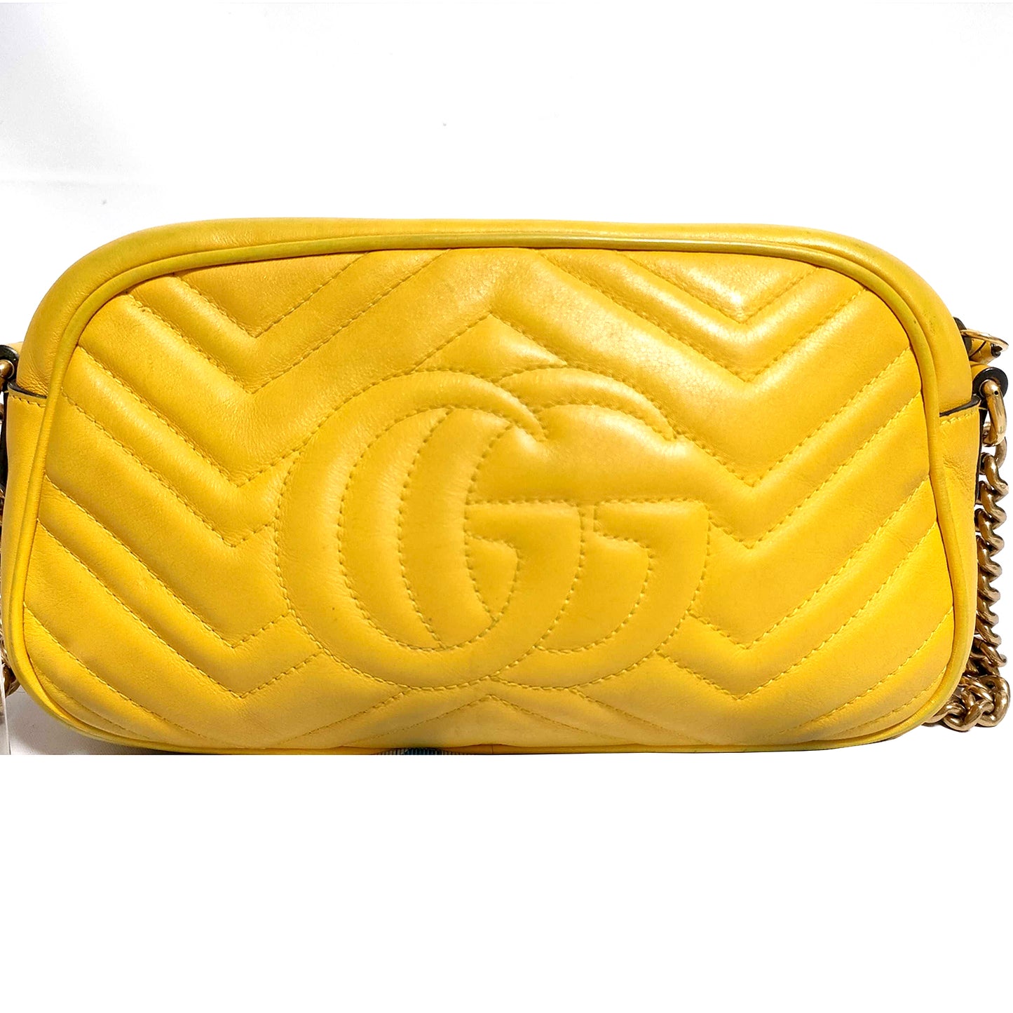 #1182 GUCCI GG Marmont Yellow Leather Matelassé Chevron Shoulder Bag