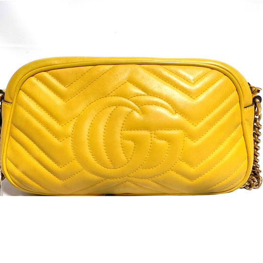 #1182 GUCCI GG Marmont Yellow Leather Matelassé Chevron Shoulder Bag