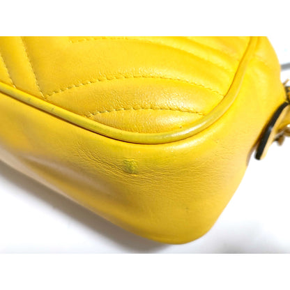 #1182 GUCCI GG Marmont Yellow Leather Matelassé Chevron Shoulder Bag