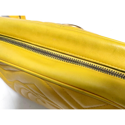 #1182 GUCCI GG Marmont Yellow Leather Matelassé Chevron Shoulder Bag