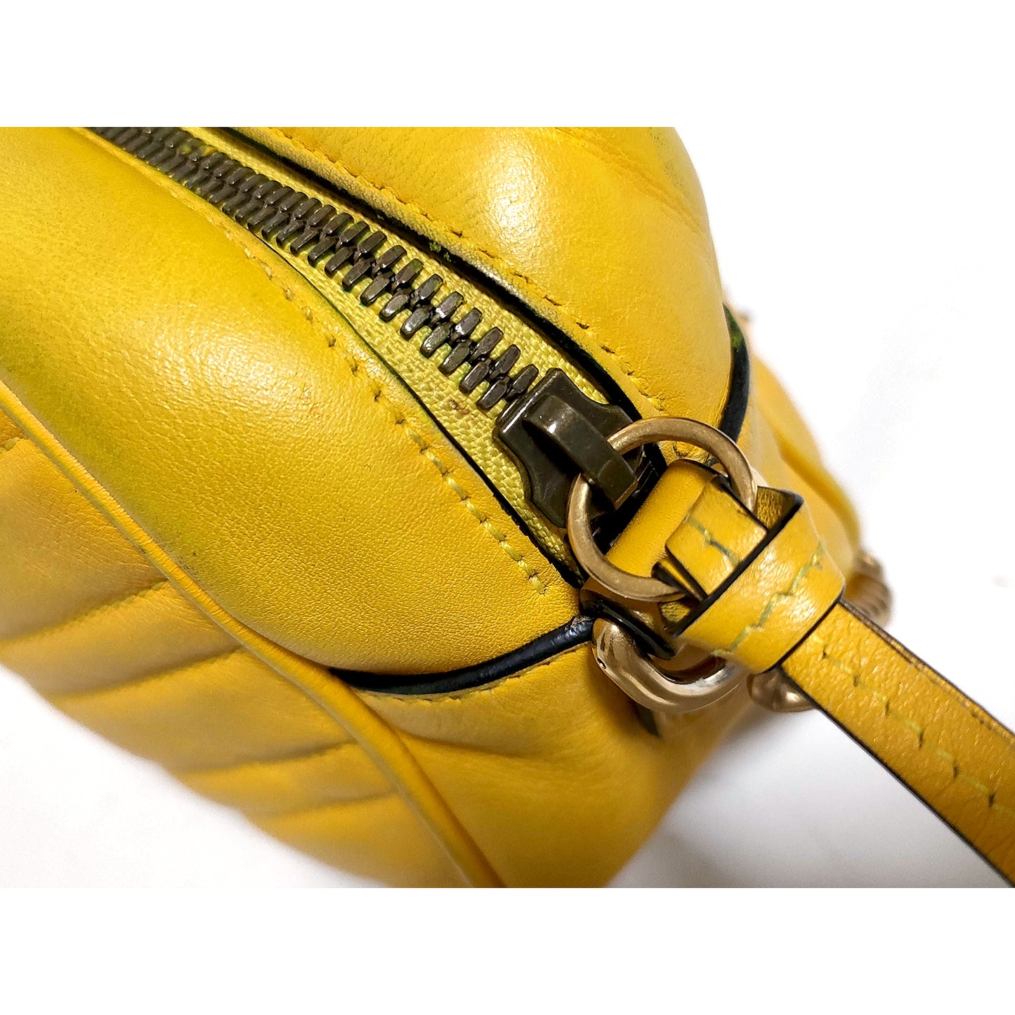 #1182 GUCCI GG Marmont Yellow Leather Matelassé Chevron Shoulder Bag