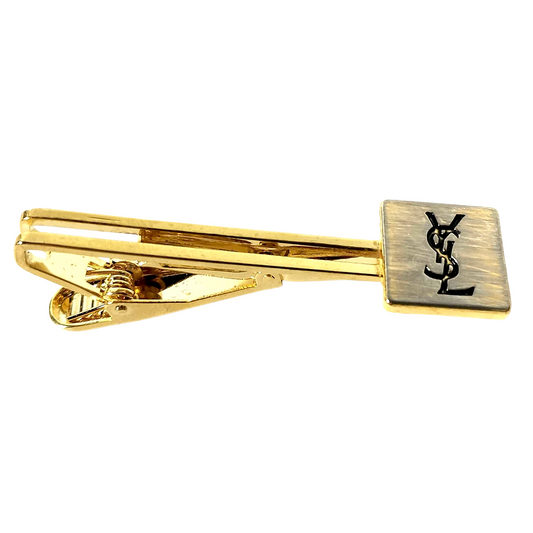 #1246 YVES SAINT LAURENT YSL Logo Tie Clip, Cuff Links & Tie Tack Set