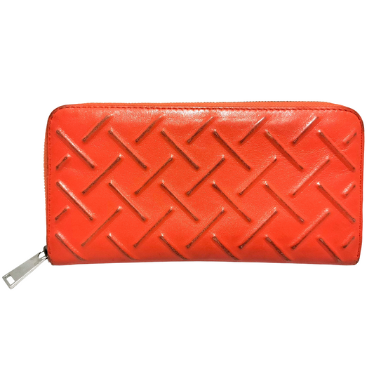 #1305 BOTTEGA VENETA Orange Leather Men's Long Zip Around Wallet