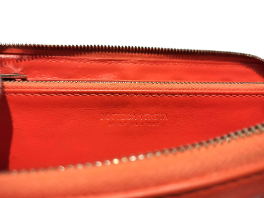 #1305 BOTTEGA VENETA Orange Leather Men's Long Zip Around Wallet