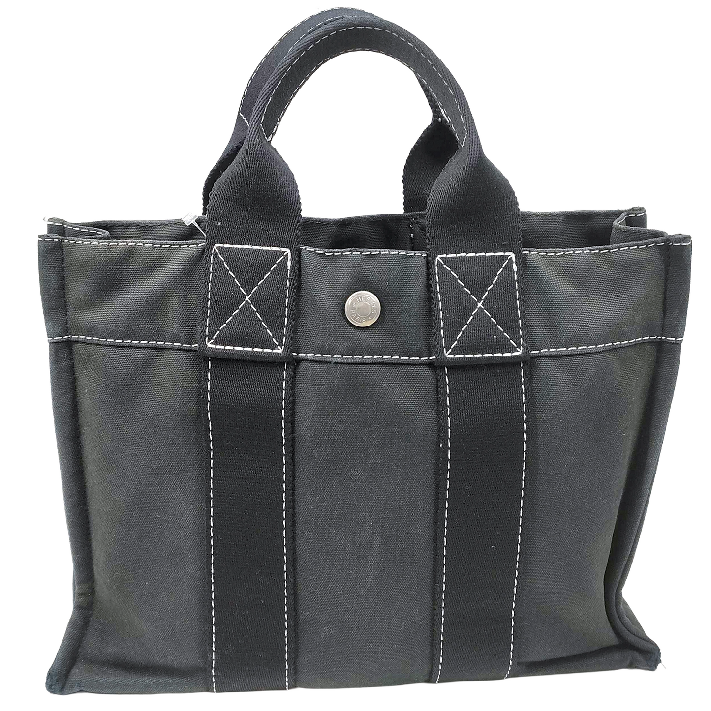 #1296 HERMÈS Dark Gray Toile Fourre-Tout PM Tote