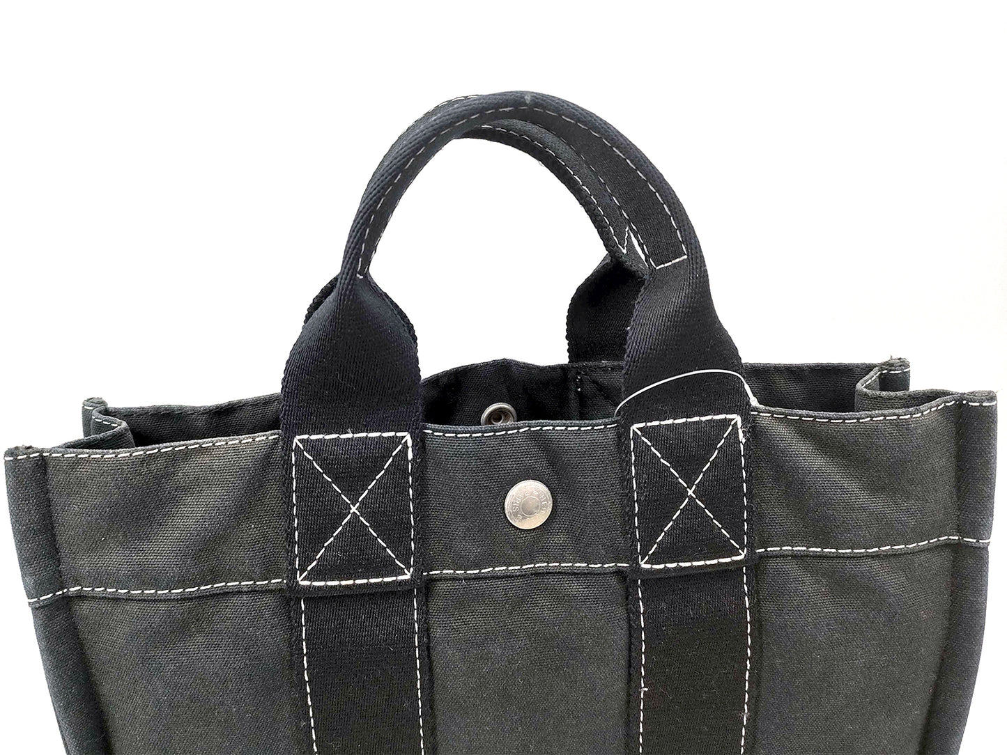 #1296 HERMÈS Dark Gray Toile Fourre-Tout PM Tote