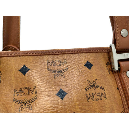 #1138 MCM Shoulder Tote in Cognac Visetos (Lipstick Staining)