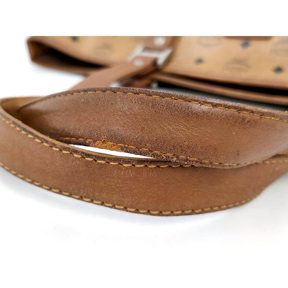 #1138 MCM Shoulder Tote in Cognac Visetos (Lipstick Staining)