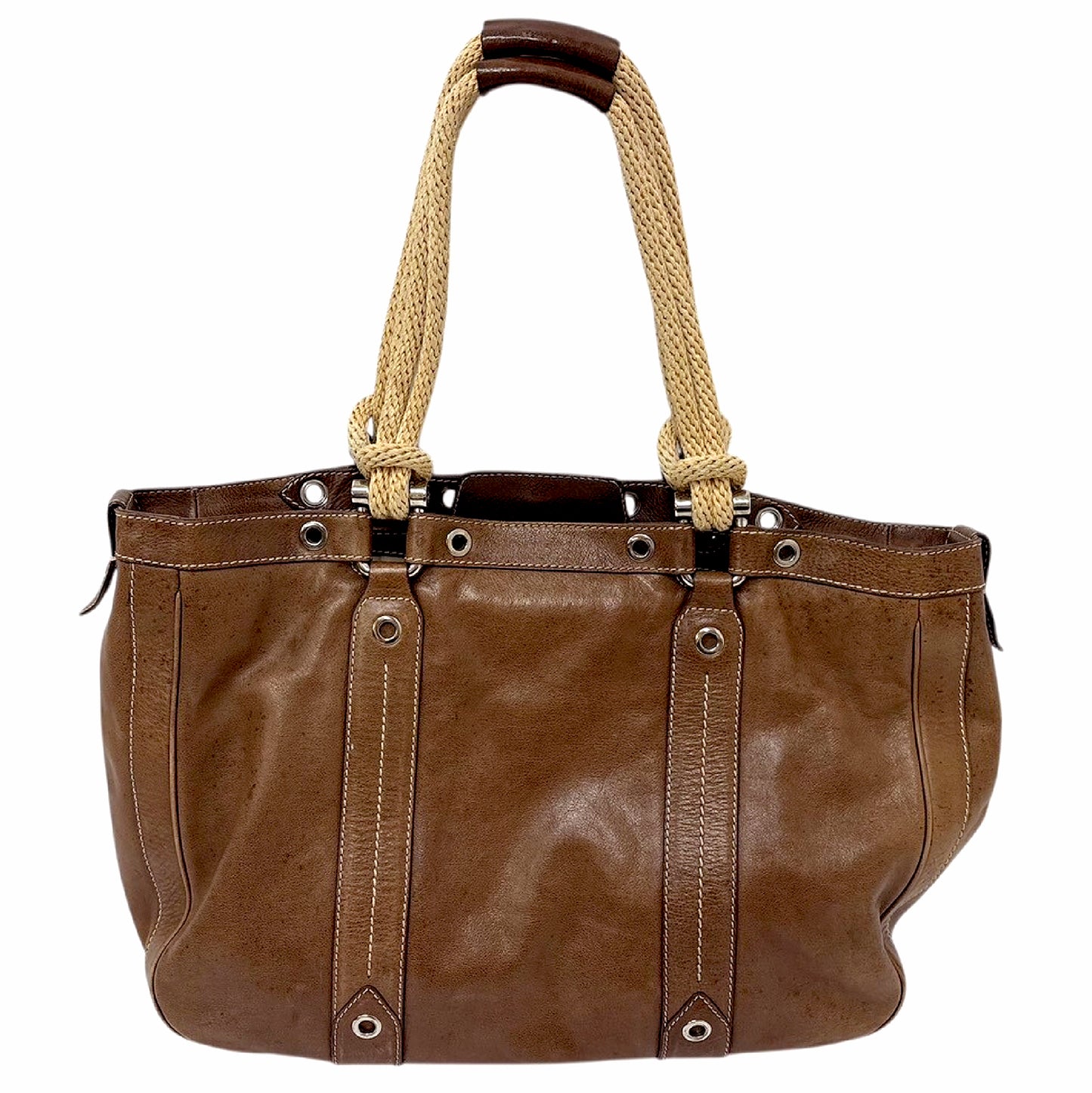 #1300 BALLY Brown Leather Braided Rope Shoulder Tote