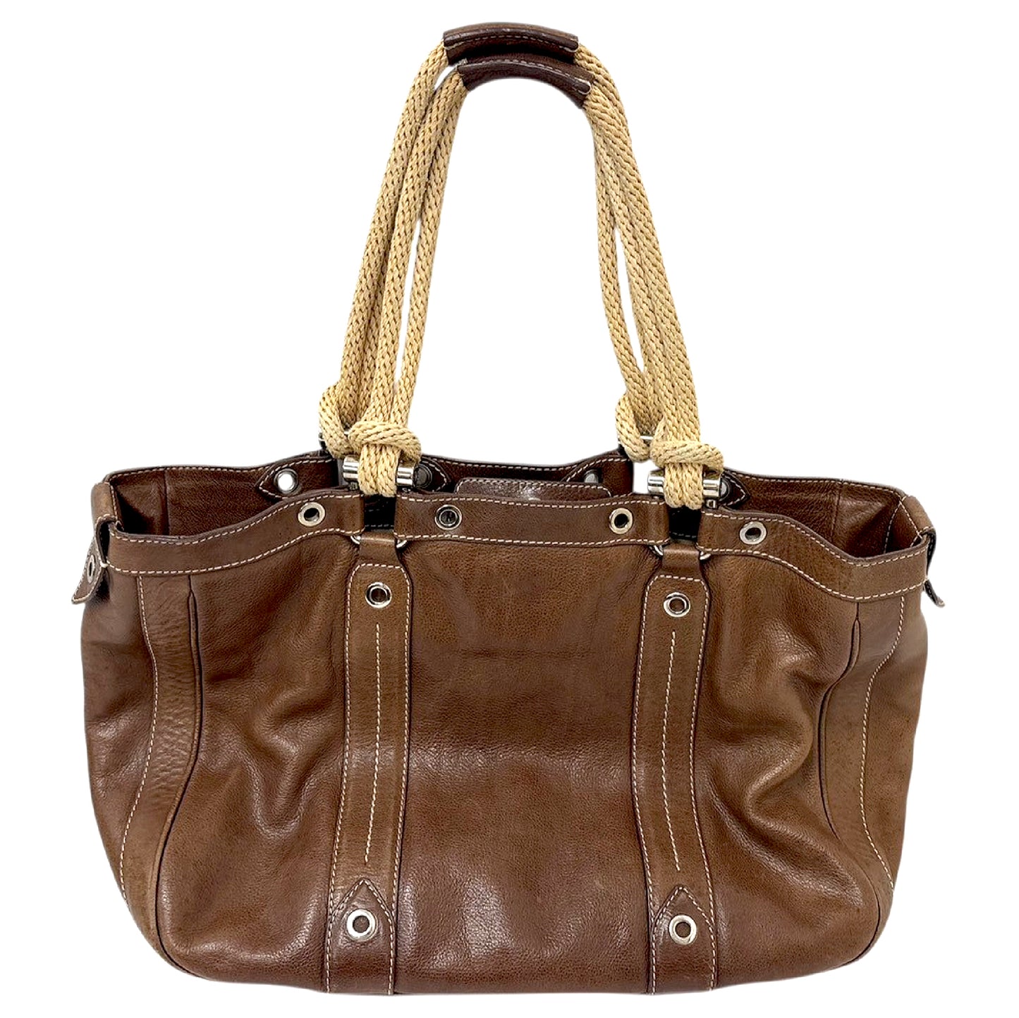 #1300 BALLY Brown Leather Braided Rope Shoulder Tote