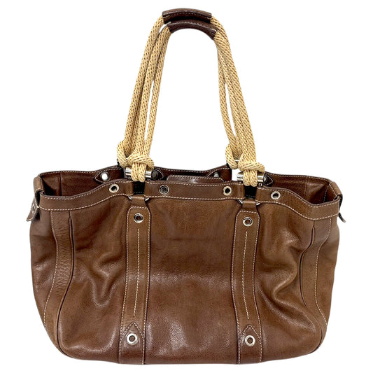 #1300 BALLY Brown Leather Braided Rope Shoulder Tote