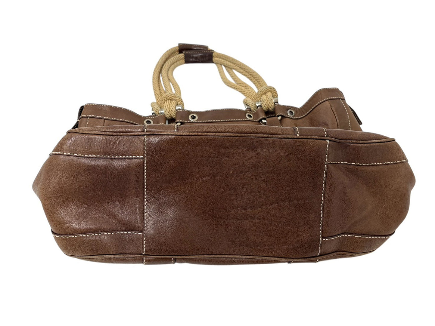 #1300 BALLY Brown Leather Braided Rope Shoulder Tote