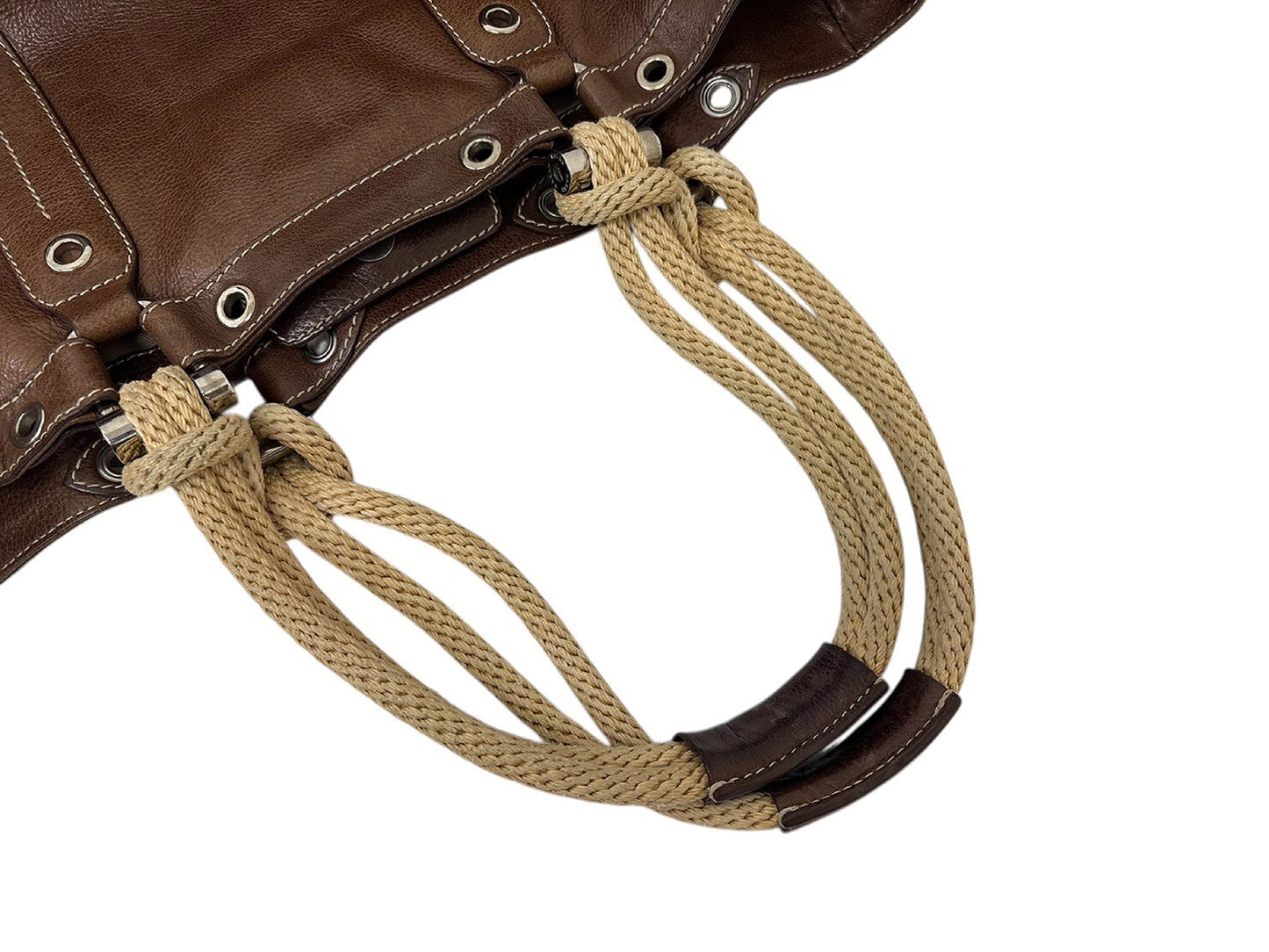 #1300 BALLY Brown Leather Braided Rope Shoulder Tote