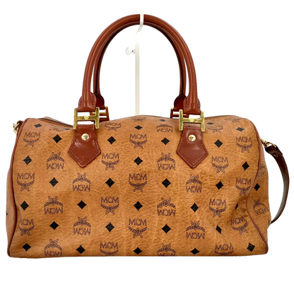 #1141 MCM Boston 34 Bag in Cognac Visetos