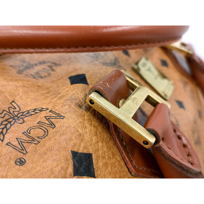 #1141 MCM Boston 34 Bag in Cognac Visetos