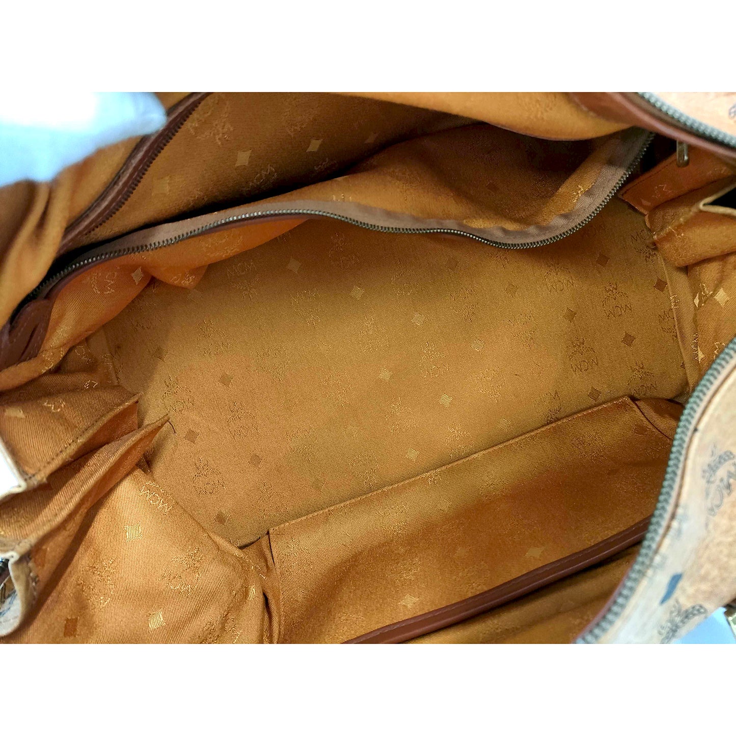 #1141 MCM Boston 34 Bag in Cognac Visetos