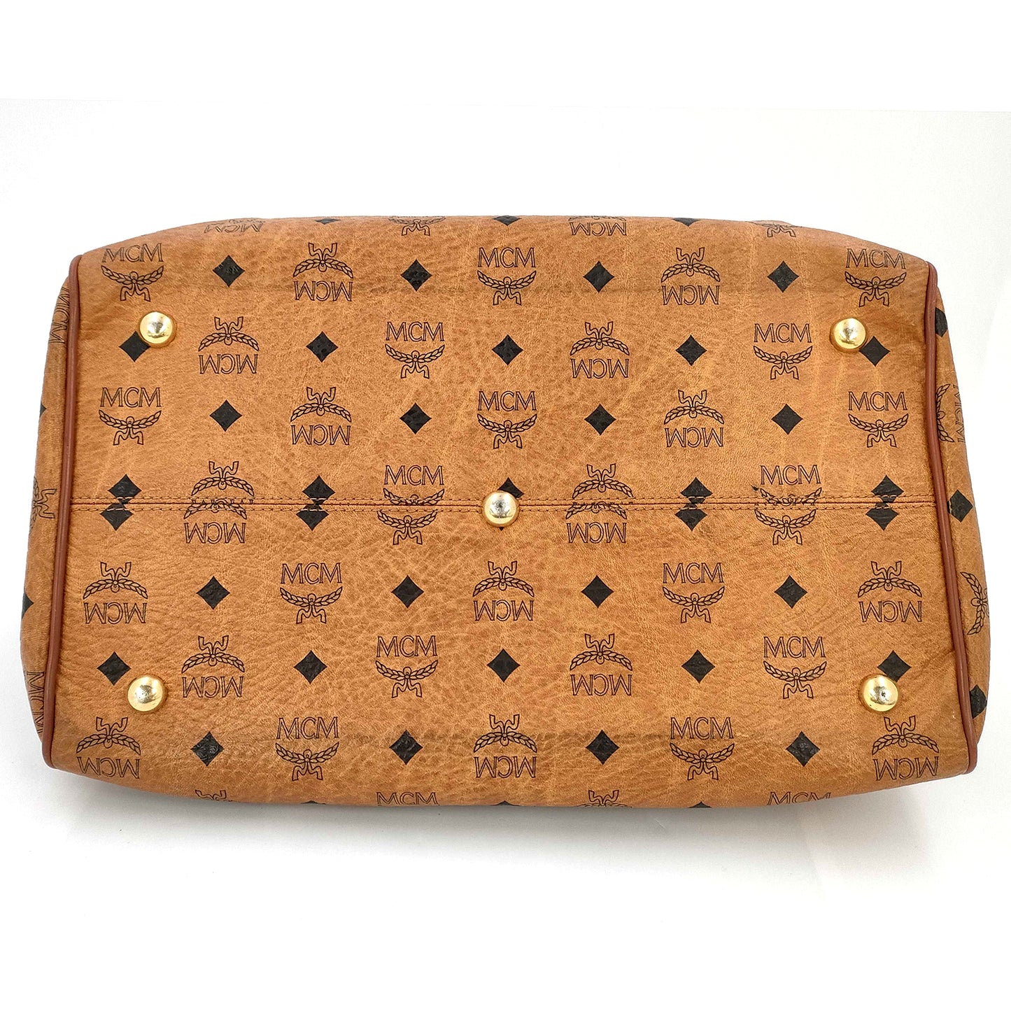 #1141 MCM Boston 34 Bag in Cognac Visetos