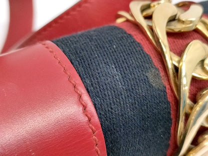 #1380 GUCCI Web Sylvie Medium Red Calfskin Leather Shoulder Bag