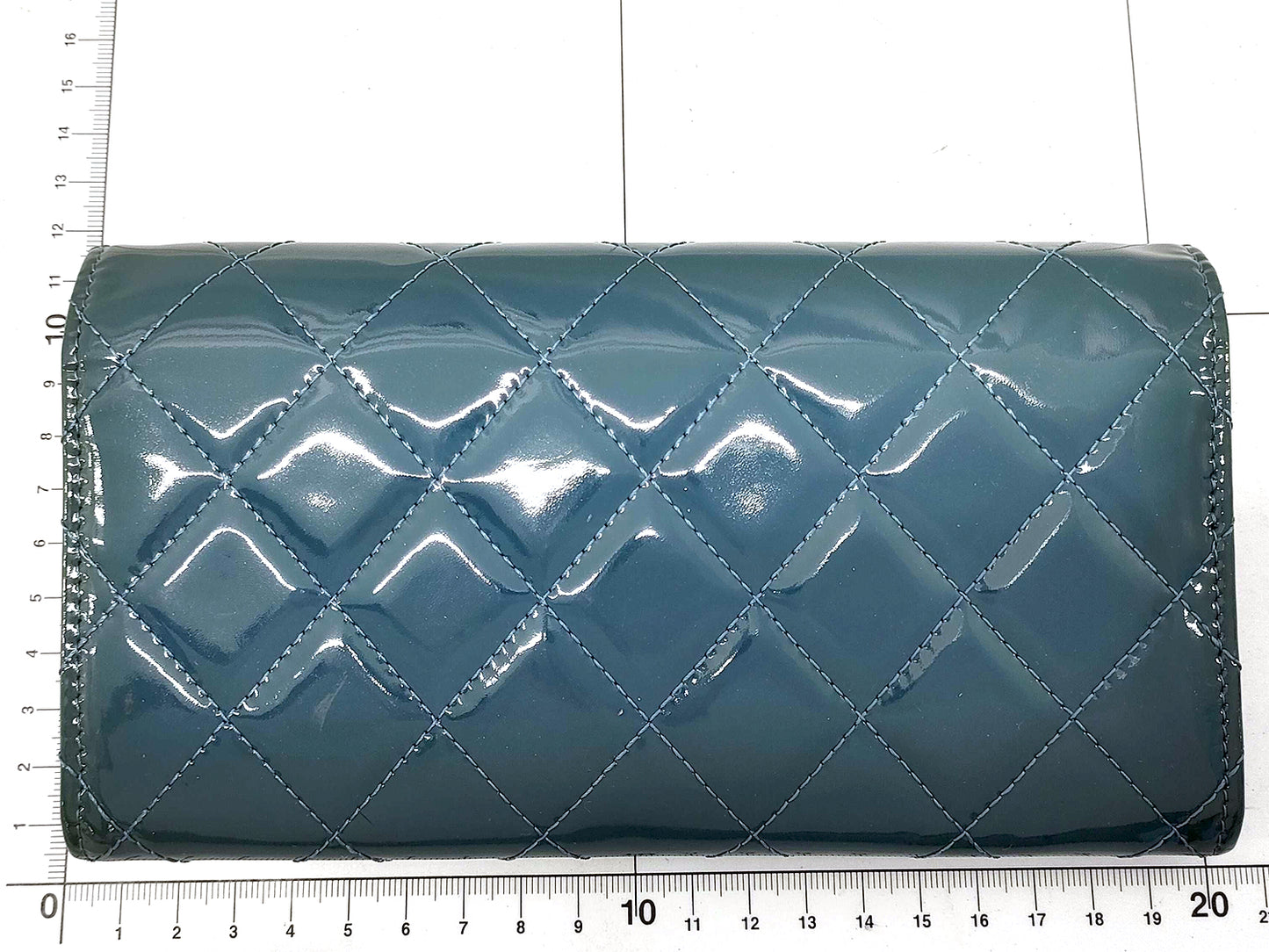 #1386 CHANEL Teal Blue Patent Leather Matelassé Continental Wallet