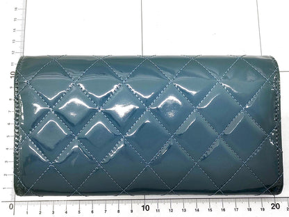 #1386 CHANEL Teal Blue Patent Leather Matelassé Continental Wallet