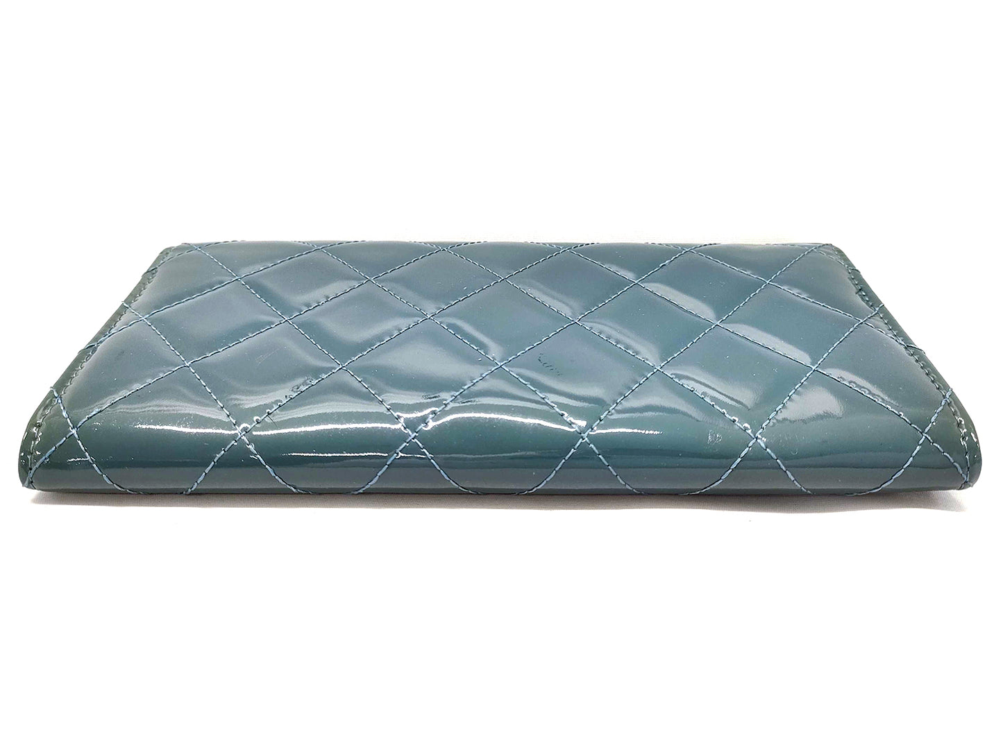 #1386 CHANEL Teal Blue Patent Leather Matelassé Continental Wallet