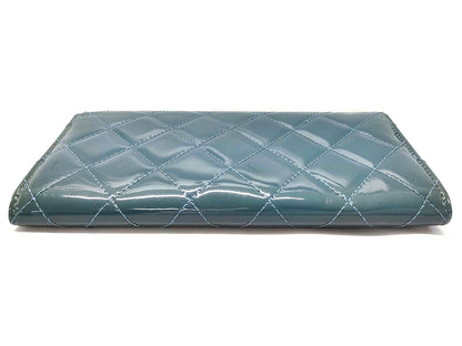 #1386 CHANEL Teal Blue Patent Leather Matelassé Continental Wallet