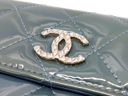 #1386 CHANEL Teal Blue Patent Leather Matelassé Continental Wallet