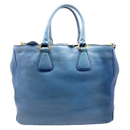 #1192 PRADA Voyage Blue Vitello Daino Leather Convertible Tote