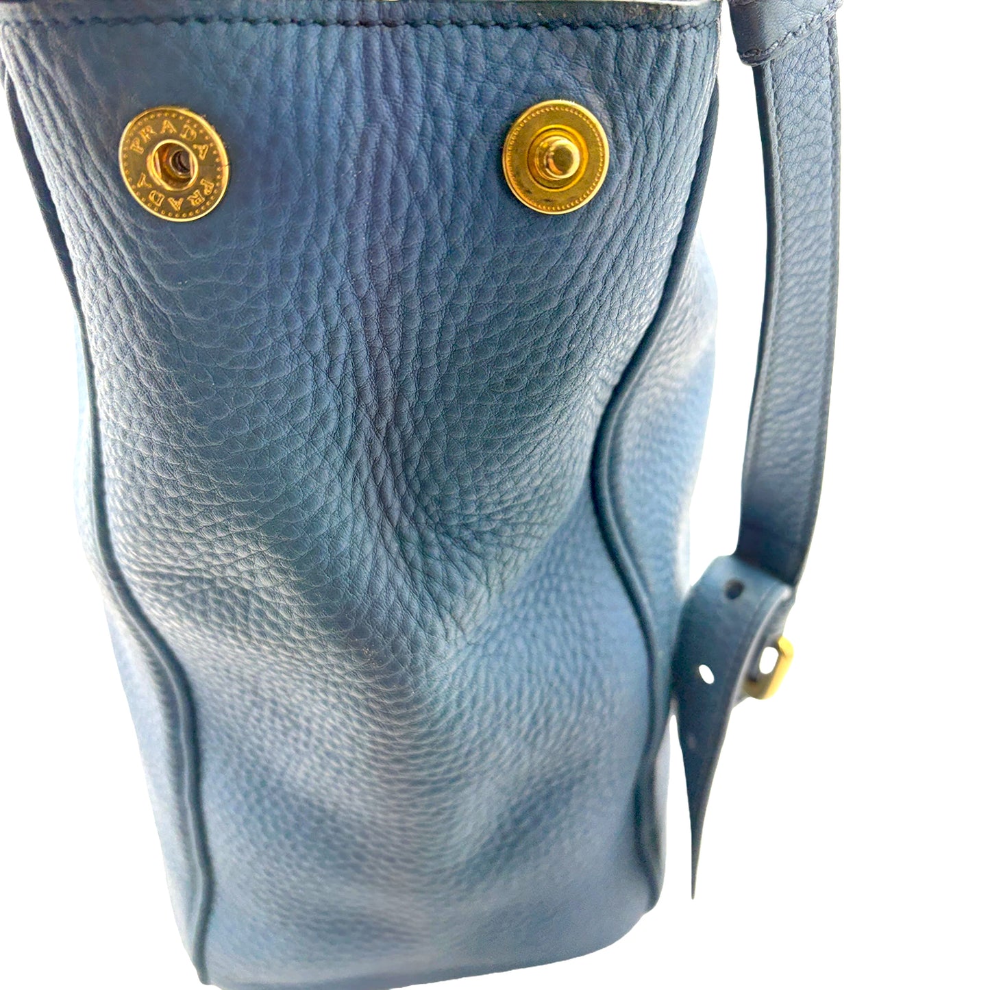 #1192 PRADA Voyage Blue Vitello Daino Leather Convertible Tote