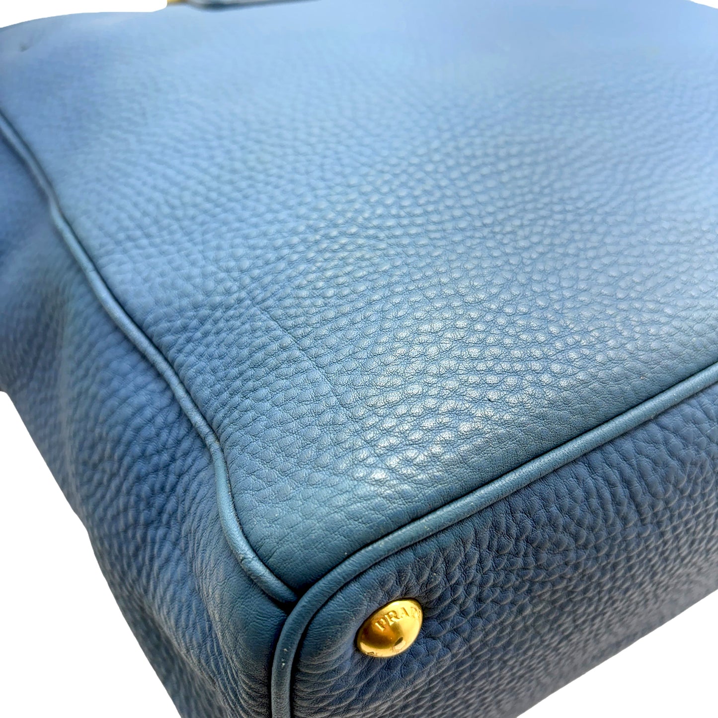 #1192 PRADA Voyage Blue Vitello Daino Leather Convertible Tote