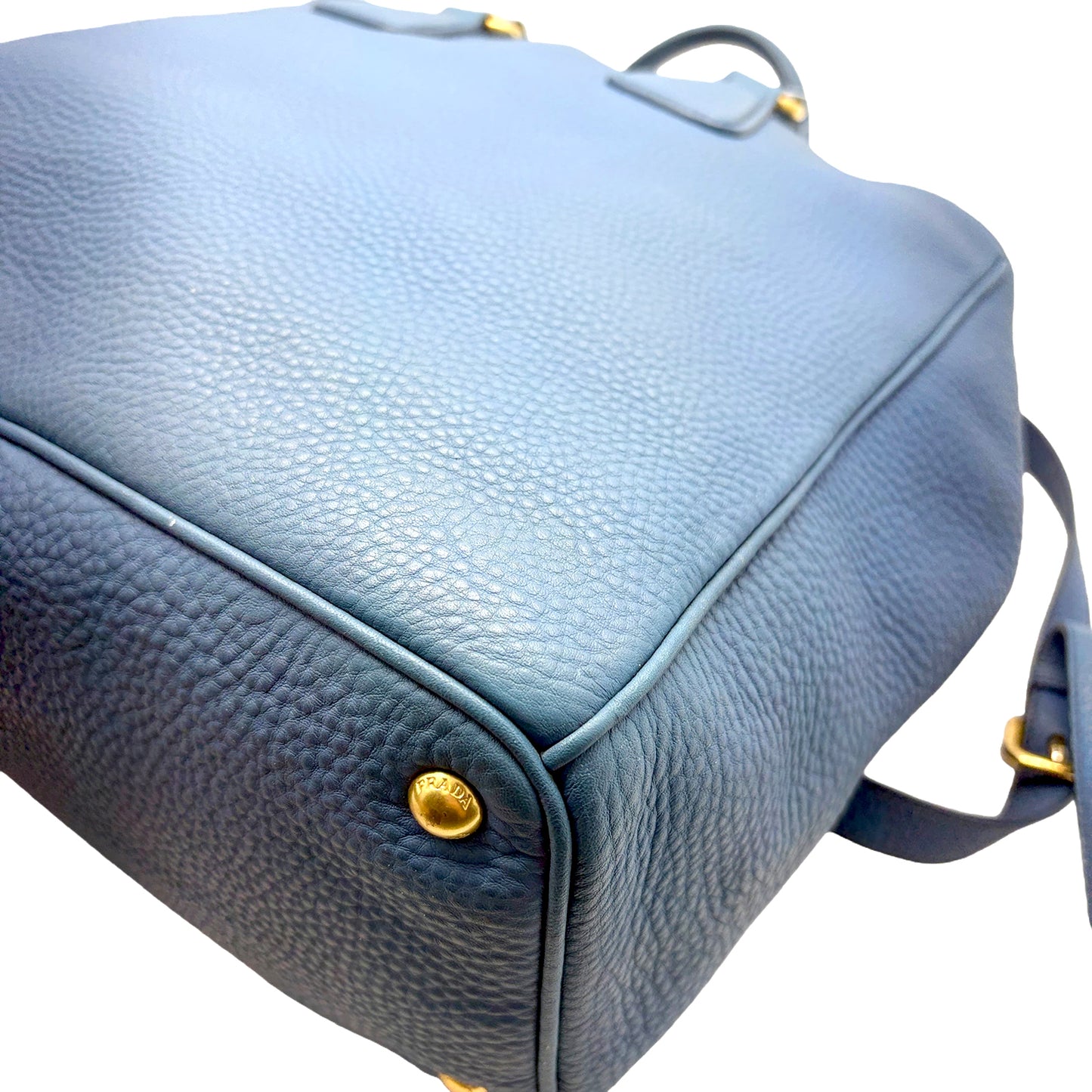 #1192 PRADA Voyage Blue Vitello Daino Leather Convertible Tote