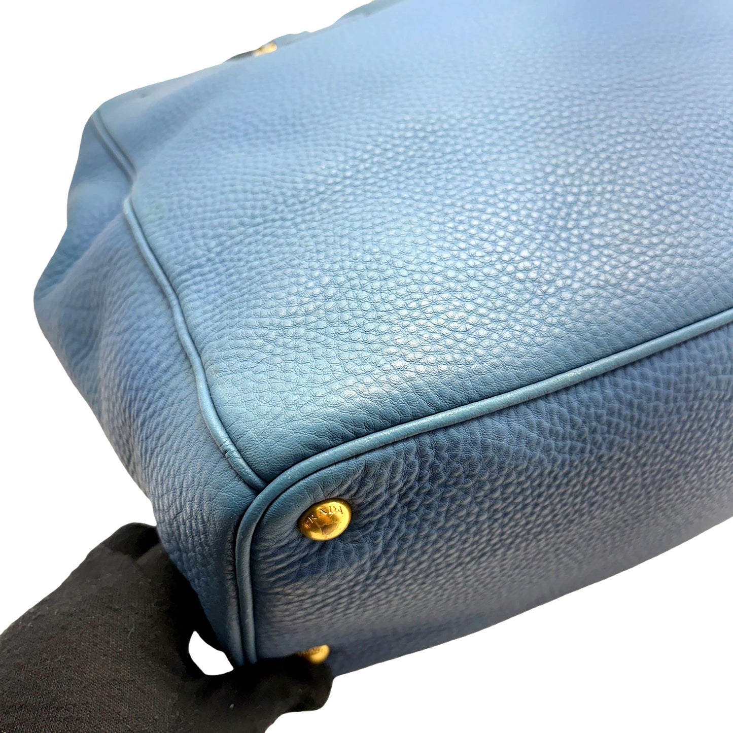 #1192 PRADA Voyage Blue Vitello Daino Leather Convertible Tote