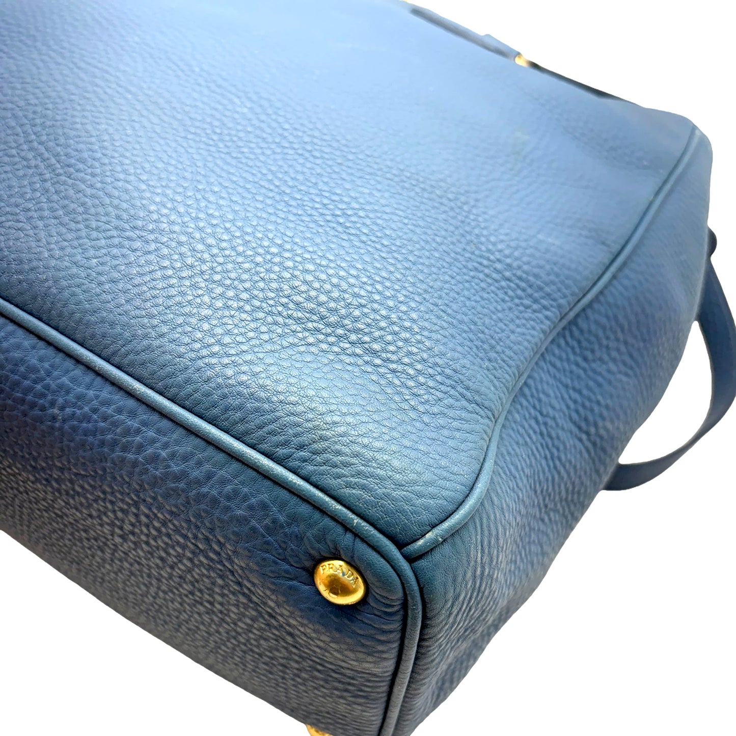 #1192 PRADA Voyage Blue Vitello Daino Leather Convertible Tote