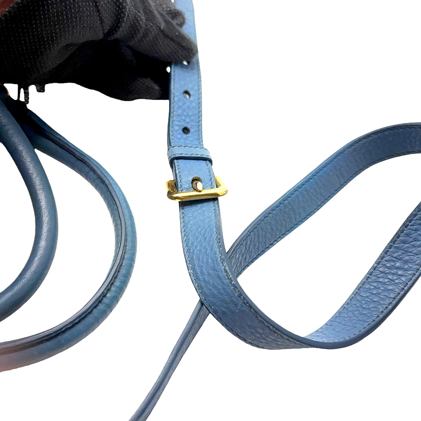 #1192 PRADA Voyage Blue Vitello Daino Leather Convertible Tote