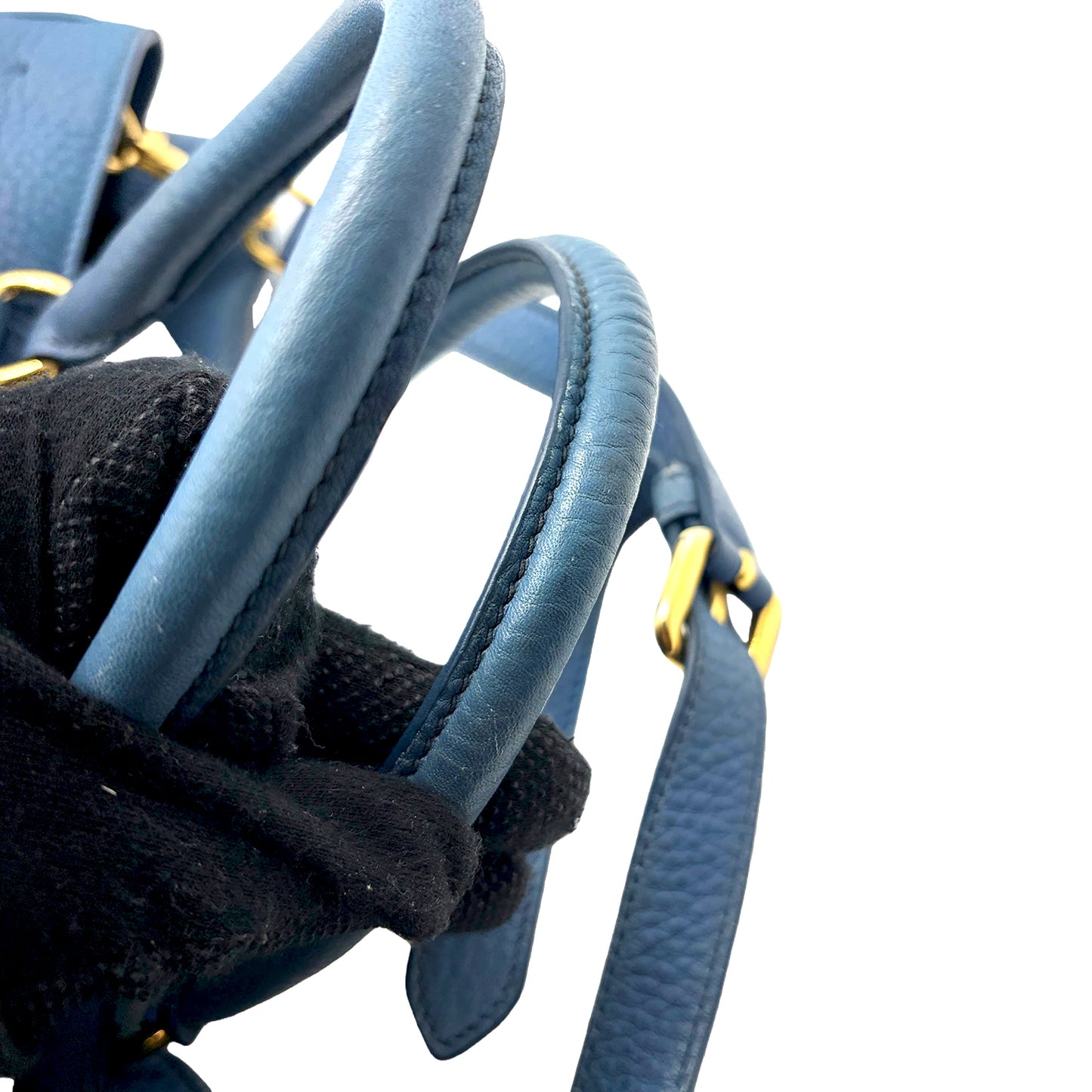 #1192 PRADA Voyage Blue Vitello Daino Leather Convertible Tote