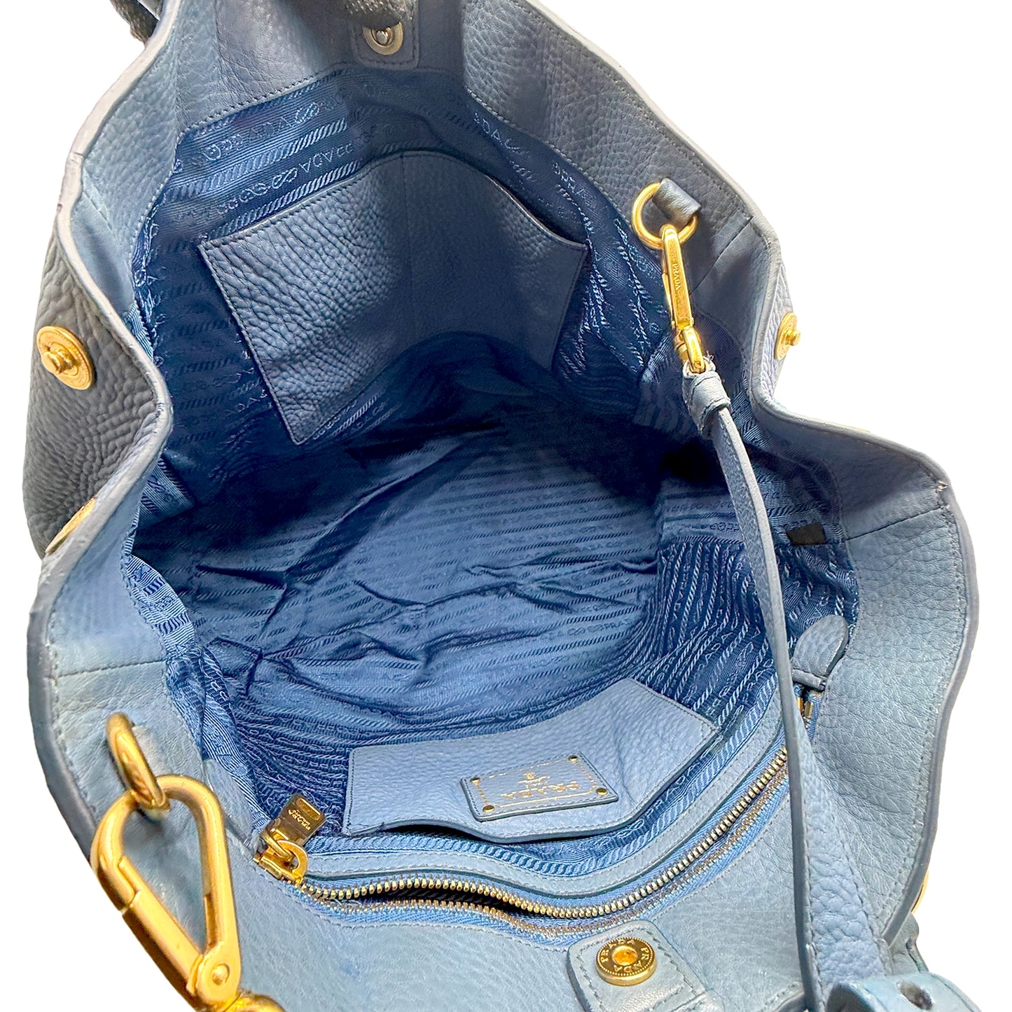 #1192 PRADA Voyage Blue Vitello Daino Leather Convertible Tote