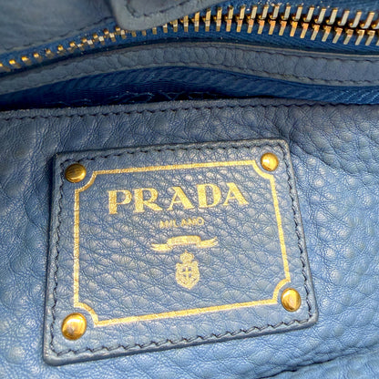 #1192 PRADA Voyage Blue Vitello Daino Leather Convertible Tote